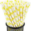 YAOSHENG Premium Disposable Drinking Fruit Paper Straws, Pack 100 Lemon Paper Straws for Cocktail Party Supplies,Birthday,Bridal/Baby Shower,Juice,Shakes (Lemon)