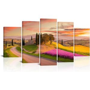 RyounoArt Tuscany Canvas Wall Art Italy Country Sunset Picture Prints Large Rural Paintings for Wall Decoration Framed Ready to Hang