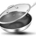 LOLYKITCH Hybrid 10 Inch Tri-Ply Stainless Steel Wok Pan with Lid,Ceramic Non Stick Stir Fry Pan,Induction Cooking Pan,Dishwasher and Oven Safe,Riveted Handle