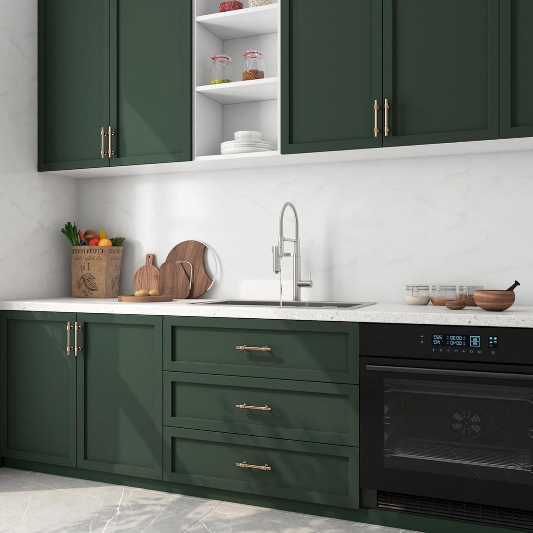 FunStick 15.8"x240" Dark Green Peel and Stick Wallpaper for Kitchen Cabinet Wallpaper Waterproof Green Contact Paper Peel and Stick Cabinet Covering Self Adhesive Wall Paper for Bathroom Shelves Desk