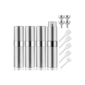 Lil Ray 8ml Portable Mini Perfume Atomizer(4 PCS)，Refillable Empty Small Spray Bottle for Travel, Twist Tpye Pocket Cologne Sprayer (Silver)