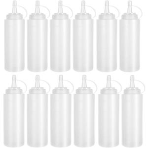 12 Pack 8 oz Plastic Squeeze Bottles Multipurpose Squirt Bottles for Ketchup, Condiments, BBQ Sauce, Dressing, Barbecue, Grilling, Crafts, Syrup and More