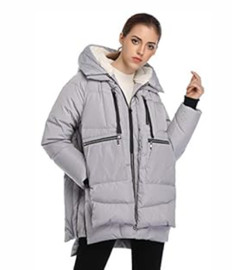 FADSHOW Women's Winter Down Jackets Long Down Coats Warm Parka with Hood, Grey, Medium