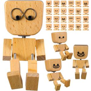 Novabright 4 Pcs Shaking Wooden Man Figurine with 24 Pcs Magnetic Expressions, Shaking Feet Wooden Doll for Car Dashboard Desktop Decorations Birthday Anniversary Handmade Women Man Gift