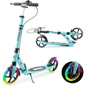 Scooter for Kids Ages 8+ Teens & Adults, Lightweight Kick Scooter with Carry Strap Adjustable Height Equipped with Front handbrake and Rear Brake, Big Sturdy PU Flash Wheels Great Gift & Toy (blue)