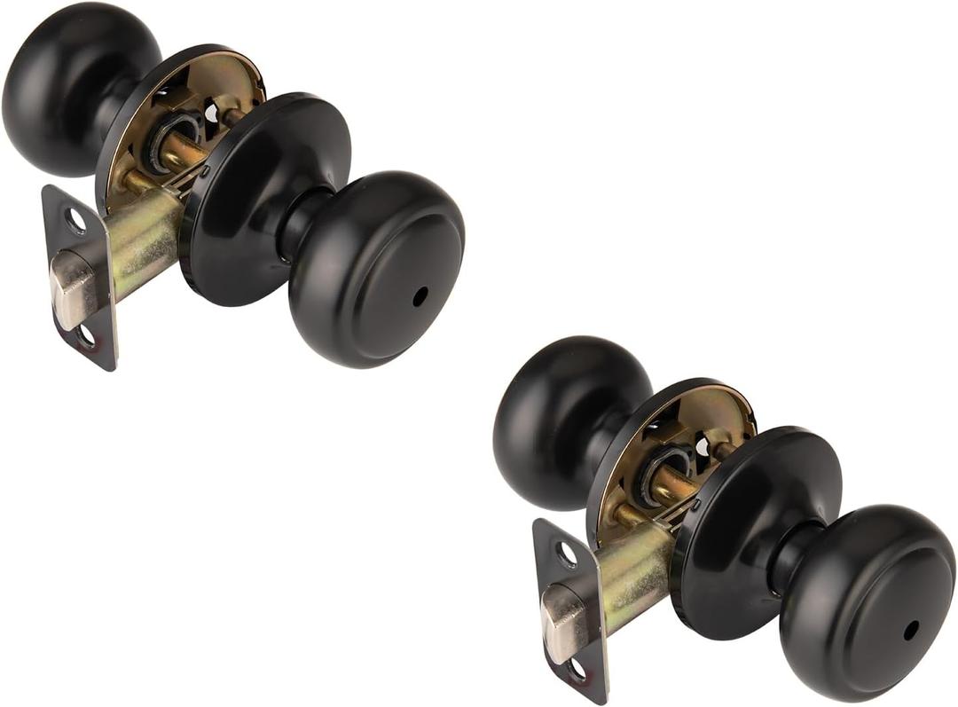 2 Pack Matte Black Door Knobs,Interior Door Knob with Lock,Coastal Style Door knob for Privacy and Bedroom (Bath or Privacy)