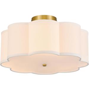 VONLUCE Semi-Flush Mount Ceiling Light, 15.7" Modern 3-Light Ceiling Light Fixture with White Petal-Shaped Shade 3 E26 Sockets for Bedroom Entryway Living Room, Gold Finish, ETL Certificated