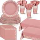 Havawish 177 Pcs Cielito Lindo Party Decoration Platos De Barro Mexicanos Fiesta Tableware Set Mexicanos Talavera Plates Cups Napkins Tablecloths Baby Shower(Pink,White Flower)