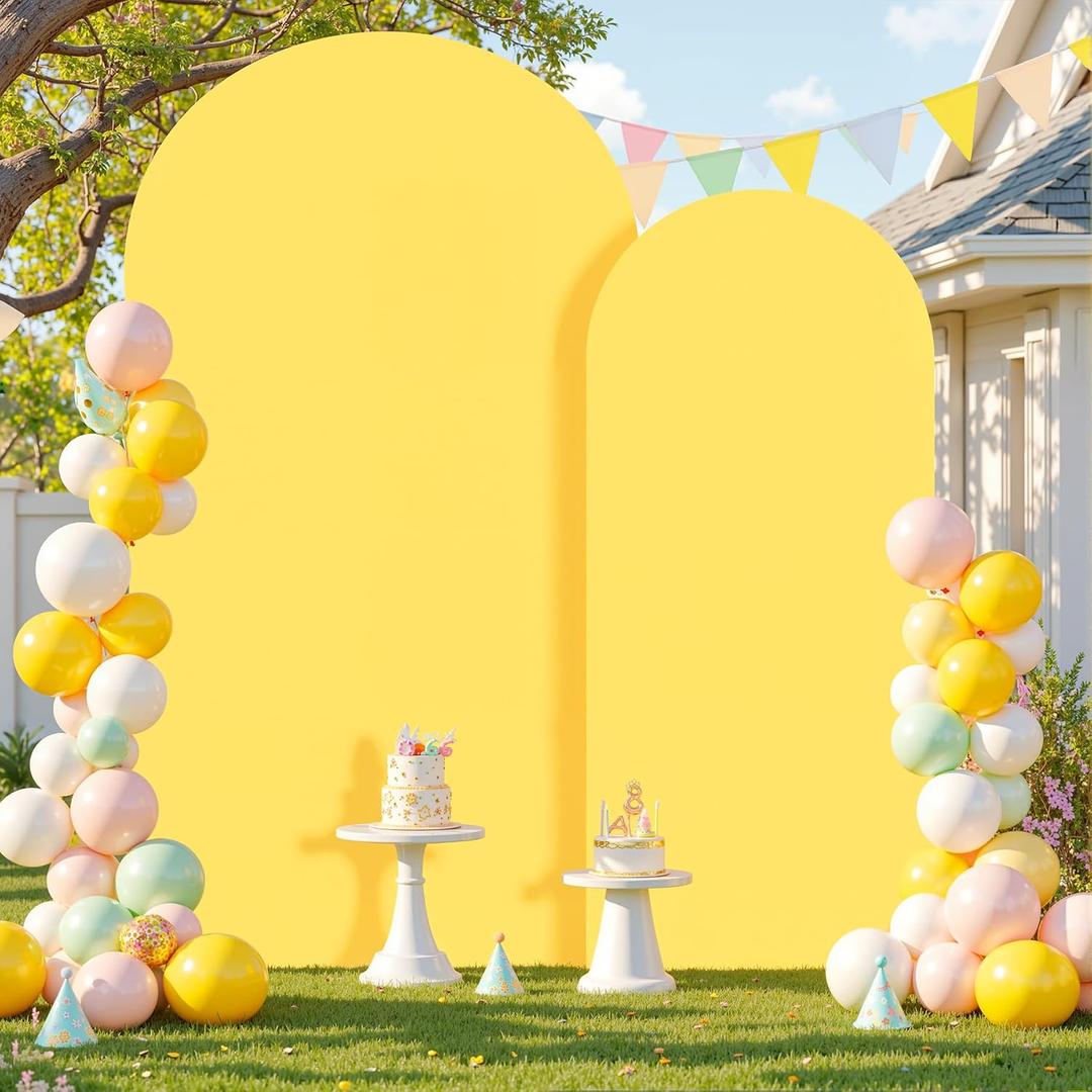Yellow Arch Backdrop Cover, Set of 2 Spandex Fitted Stretchy Arch Stand Covers, 2-Sided Round Top Chiara Backdrop Cover for Birthday Party Ceremony Banquet Baby Shower Anniversary Decoration