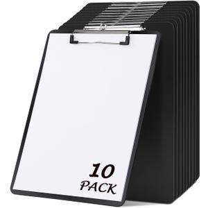 Dynta 10 Pack Plastic Clip Boards 12.5x9 Inch Standard Letter Size Clipboard with Low Profile Clips, Lightweight & Sturdy for Office, Classroom, Black