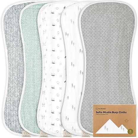 5Pack Muslin Burp Cloths Baby Boy, Girl  Very Absorbent Baby Burp Cloth Rags, 8Layers Viscose Derived from Bamboo Cotton Muslin Towel, Super Soft Spit Up Rags, No Shrink Washcloths (Nordic)