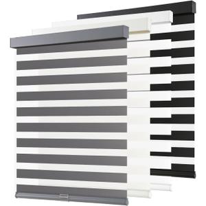 AOSKY Cordless Zebra Blinds for Windows Pull Down Roller Window Shades Dual Layer Light Filtering Privacy for Day and Night, Free-Stop Door Shades for Home Easy to Install (55" W X 72" H, Grey)