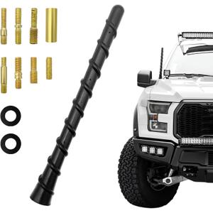 Car Spiral Antenna, 7 Inch Waterproof PVC Rubber Antenna Mast with Screw Adapters, Flexible Auto Short Antenna Replacement for Optimized FM/AM Reception, Exterior Car Accessories
