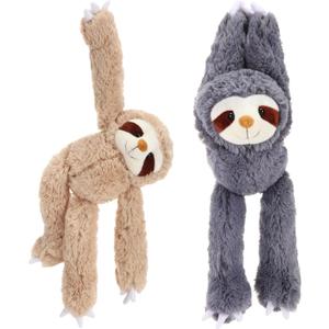 Queekay 2 Packs Sloth Stuffed Animal Hanging 18 Inch Three Toed Sloth Plush Toy with Hook and Loop Hands for Teens Adults Gifts Decors(Dark Gray, Light Brown)