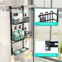 HapiRm 3 Tier Over the Door Shower Caddy, Hanging Shower Caddy with 16 Hooks and 2 Soap Holders, No Drilling Adjustable Hanging Bathroom Organizer - Black
