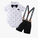 YUEMION Infant Baby Boy Clothes Gentleman Outfits Suits Summer Short Sleeve Bowtie Bodysuit Shirts + Suspender Shorts(9-12 M)