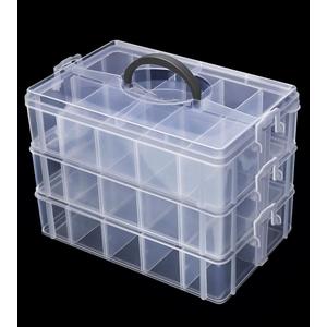 Praisebank 3-Layer Stackable Storage Container Box, 30 Dividers Compartments, Perfect for Storage Jewelry & Arts & Crafts & Sewing. (Clear)