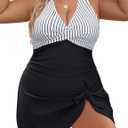 Blooming Jelly Women Plus Size Swimsuit One Piece Swim Dress Tummy Control Bathing Suits Criss Cross Modest Swimwear (X-Large Plus, Striped Black)