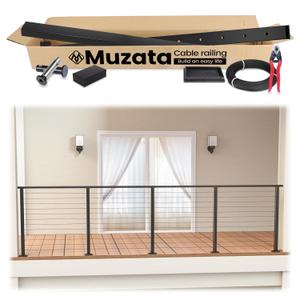 Muzata 6'6"-13' Black Complete Cable Railing Kit 42 Inch Cable Railing System for Decks with Post Handrail Length Adjustable Easy DIY with User Guide Complete Set RCS2 BH4L