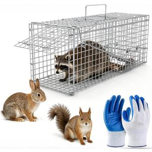 Humane Live Animal Cage Trap,29.13x9.44x1.18in Heavy Duty Collapsible Steel Catch Release Animal Cage W/Gloves for Rabbit Squirrel Possum Skunk Kitten Raccoon and More