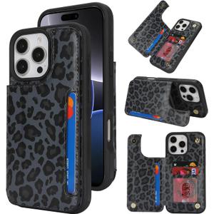 iCoverCase Compatible with iPhone 16 Pro Max Wallet Phone Case with Card Holder for Women Men, [RFID Blocking] Card Slots PU Leather Protective Wallet Case 6.9 Inch (Black Leopard)