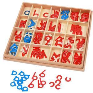 Wood - Small Movable Alphabet (Red & Blue) Adena Montessori Letter Materials Educational Tools Preschool Early Learning Words Toys
