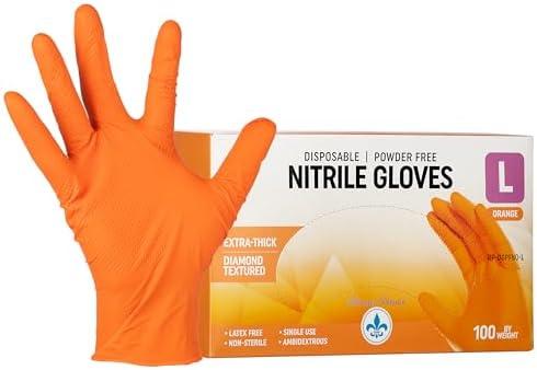 Royalty Premier 8 Mil Disposable Orange Nitrile Rubber Gloves. Heavy Duty, Food Safe, Mechanic, Cleaning. Diamond Texture. Size M