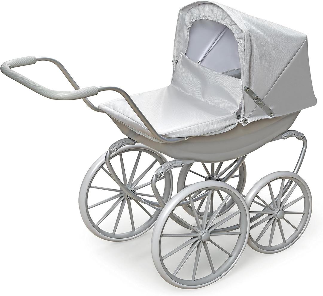 Badger Basket London Doll Stroller - Stylish Toy Stroller for 18 Inch Dolls - Adjustable Canopy, Sturdy Handle, Durable Design for Pretend Play and Doll Accessories - Gray, 20