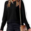 Dokotoo Black Sweaters for Women 2025 Trendy Fall Fashion Color Block Sweater Long Sleeve Crewneck Loose Fit Ribbed Trim Chunky Pullover Knit Tops X-Large