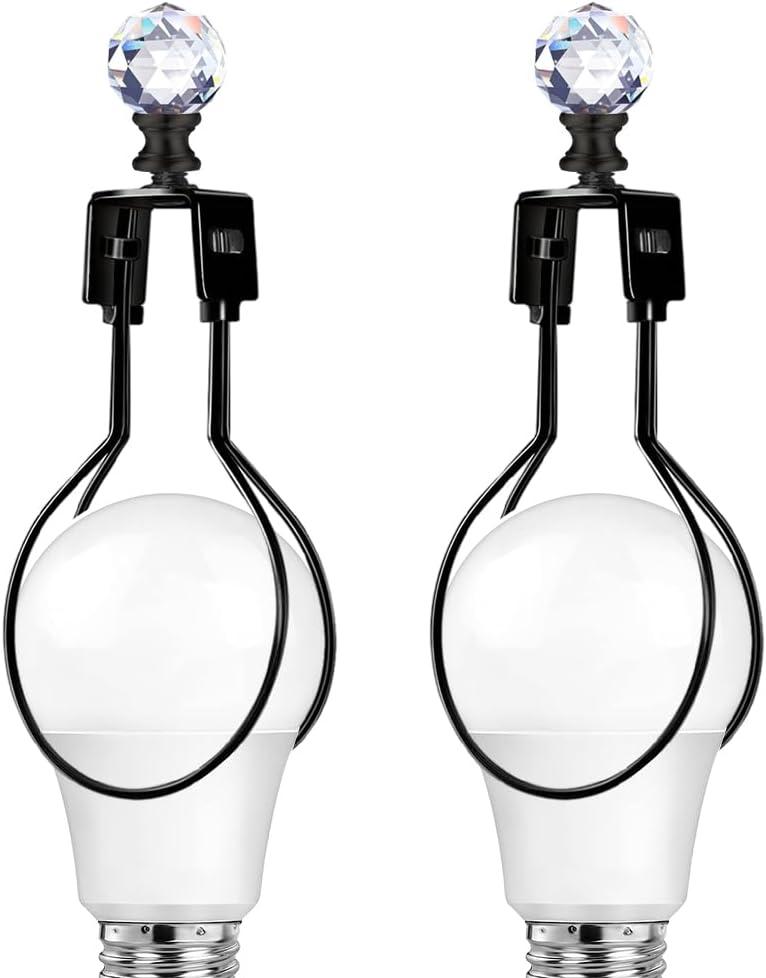 2Pcs Lamp Shade Light Bulb Clip Adapter Kit, Black Lampshade Holder Adapter with Crystals Top Finial, No Harp Required, Clip on Bulb, DIY Replacement Repair Table & Floor Light Metal Parts