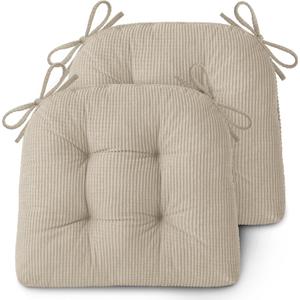 AddGrace Dining Chair Cushions Set of 2 Non-Slip Bottom Kitchen Chair Pads with Ties for Indoor Kitchen Furniture Comfy Soft Seat Cushions for Dining Room 18 x 16 x 3inch Cream