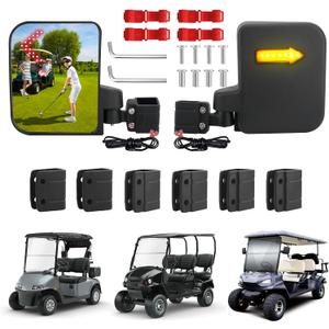 Golf Cart Side View Mirrors, Golf Cart Mirrors with Turn Signal Light, No Drilling Foldable Golf Cart Side Mirrors Compatible with Ezgo Yamaha ICON Club Car (3 Size Clips)