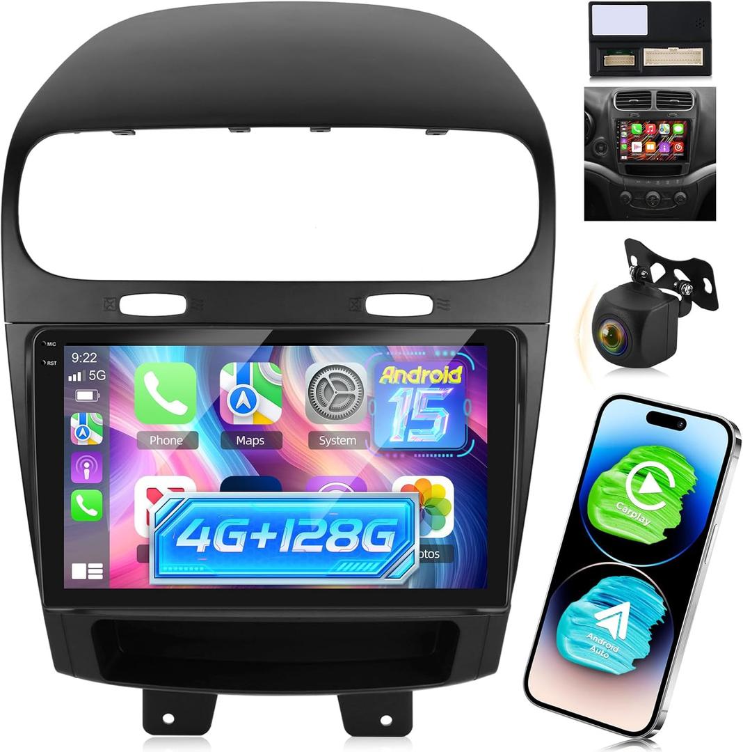 [4+128G] Upgrade Radio for Dodge Journey 2011-2019 & for Fiat Freemont 2012-2014: 9 inch Android Incell Touchscreen Stereo - Wireless Carplay and Android Auto, 5G/WiFi, GPS, BT 5.0 + Backup Camera