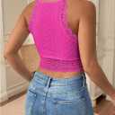 WDIRARA Women's Eyelet Halter Crop Top Lace Embroidery Slim Fitted Tops (Pink)