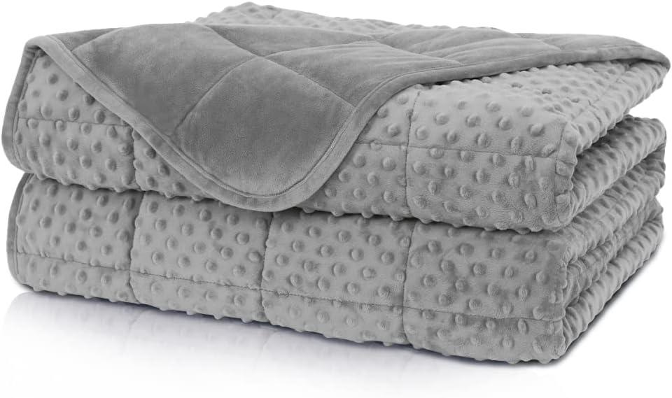Huloo Sleep Weighted Blanket Twin 15lbs for Adult(48"78",Gray) Breathable Soft Minky Weighted Throw Blanket for All Season,Heavy Blanket with Premium Glass Beads