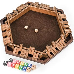 ropoda 6-Way Shut The Box Game-Upgraded 1-6 Player Wooden Dice Game for Adults and Kids, Addition Training, Fun for Family Game Night-Vintage Style
