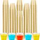 JOLLY CHEF 500 Pack 1 oz Shot Glasses, Gold Glitter Elegant Party Cups Tumblers, Disposable Cups with Glitter for Wedding, Thanksgiving Day, Christmas Halloween Party