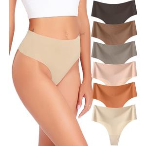 Wealurre Womens Underwear High Waisted Seamless Thongs for Women Breathable No Show Panties for Ladies 6 Pack M