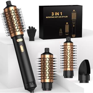 4 in 1 Rotating Hair Dryer Brush Spinning with Detachable Brush(2" & 1.5"),Negative Ionic Brush Blow Dryer 100-120V,3 Heats and 2 Speeds Rotating Hot Air Brush for Curling,Straight,Drying