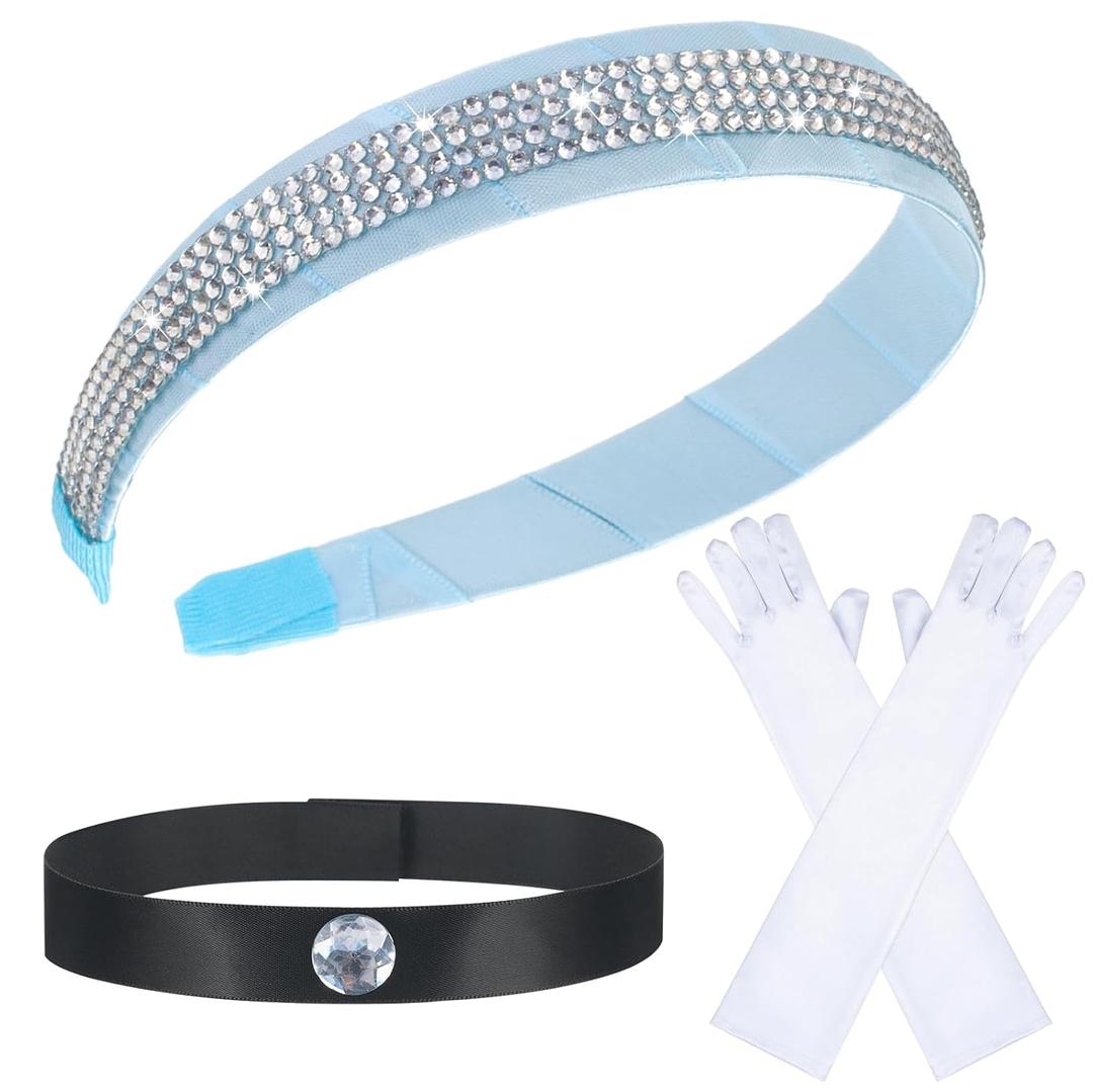 2 x Women Costume Headband Choker & Gloves Set Princess Up Accessories for Halloween Cosplay Party