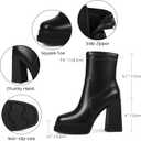 Wetviro Women's Platform Ankle Boots Chunky High Heel Square Toe Stretchy Short Gogo Combat Boots Booties for Women (Black), US 8