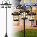 76" Classic Black Solar Lamp Post Lights - 3-Head Waterproof Outdoor Street Lights, Pole Light Decorative Lamp for Backyard, Garden, Driveway, Lawn (LED Bulbs Included)