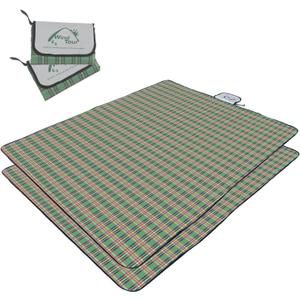 Wind Tour Waterproof Picnic Blanket with Carry Strap - Foldable Sandproof Outdoor Mat for Camping, Beach, Park - 59" x 71",Green(Two Mat Set)