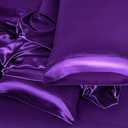 Homiest 4pcs RV Short Queen Satin Sheets Set Luxury Silky Satin Bedding Set with 10" Deep Pocket, Camper Queen Sheets, 1 Fitted Sheet + 1 Flat Sheet + 2 Pillowcases (RV Short Queen, Purple)