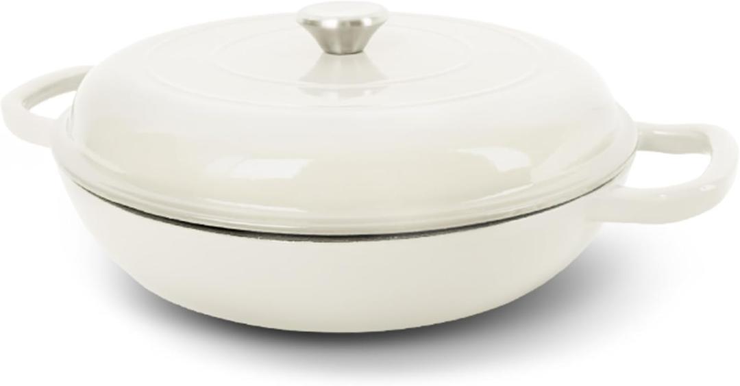 Enameled Cast Iron Dutch Oven, 3.8 Quart Pot With Lid, Non-Stick, Round, Oven Safe up to 500F for Marinate, Cook, Bake, Refrigerate and Serve - Cream White