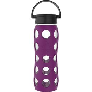 Lifefactory 22-Ounce BPA-Free Glass Water Bottle with Classic Cap and Protective Silicone Sleeve, Plum