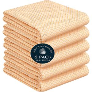 Mustard Yellow Honeycomb Kitchen Towels 5 Pack, 16x26 Inch, 100% Cotton, Super Absorbent, Quick Dry, Reusable, Durable Dish Towels for Drying, Cleaning & Everyday Kitchen Use