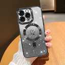 NITITOP Compatible with iPhone 14 Pro Max Case Cute Clear Glitter [Compatible for MagSafe] Plating Heart Sparkle Bling Magnetic Girl Women Electroplated Frame Camera Protection Back Cover - Black