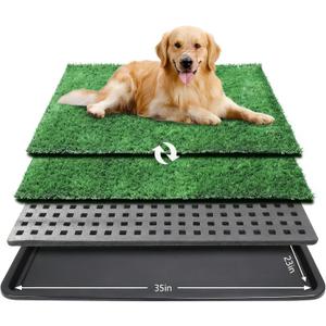 Dog Grass Pad with Tray,35x23in Dogs Potty Tray with 2-Pack Upgraded Replacement Artificial Grass,Dog Litter Box for Pet Training,Indoor Portable Pottys Pet Toilet