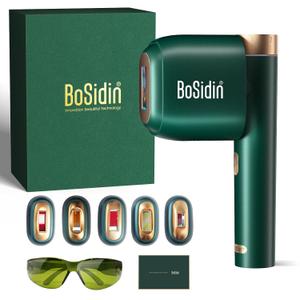 Laser Hair Removal, BoSidin IPL Hair Removal with Painless Ice-Cooling, 2-in-1 Face SR Rejuvenation, 6+1 Modes, 6 Levels Hair Removal for Women Permanent, Laser Hair Removal Kit with Shaver, Goggles (Green)
